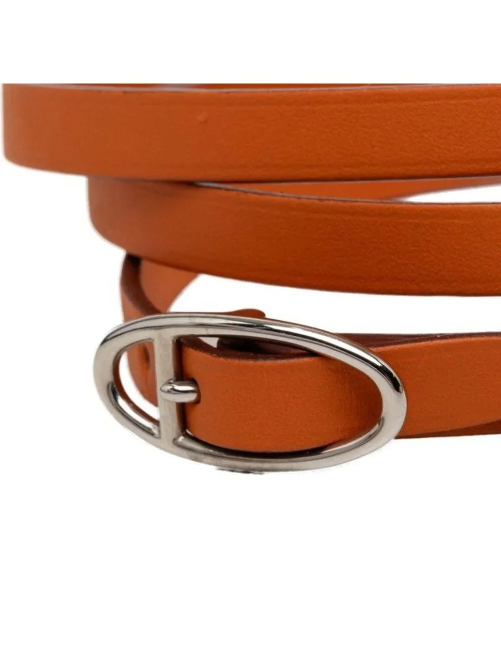 Hermes Hapi Triple Strand Bracelet Orange Leather Metal